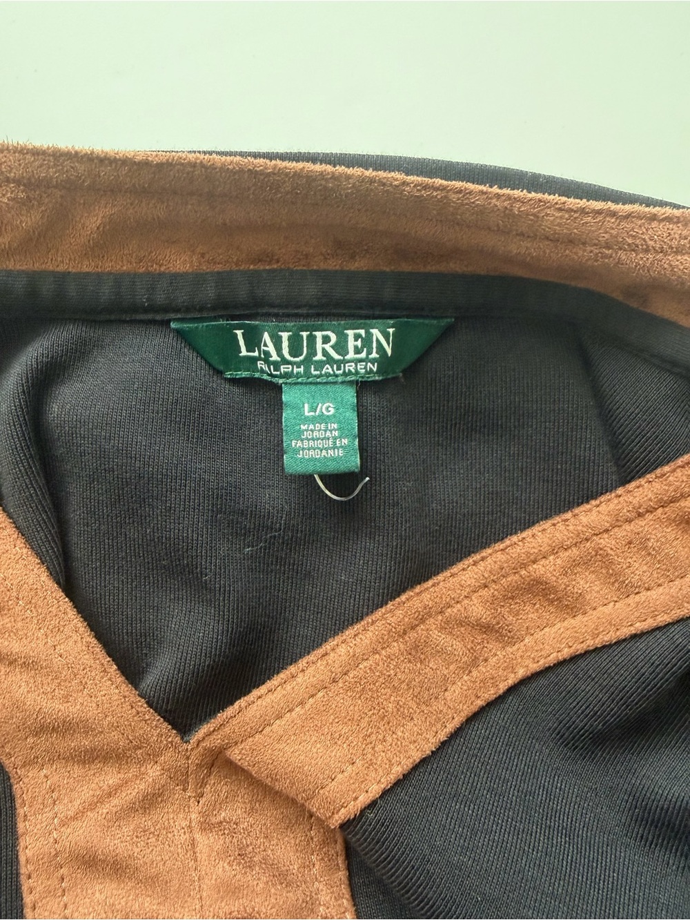 Lauren Ralph Lauren Women’s Black Tunic w/ Brown Suede Trim Detailing Size Large - Picture 4 of 7